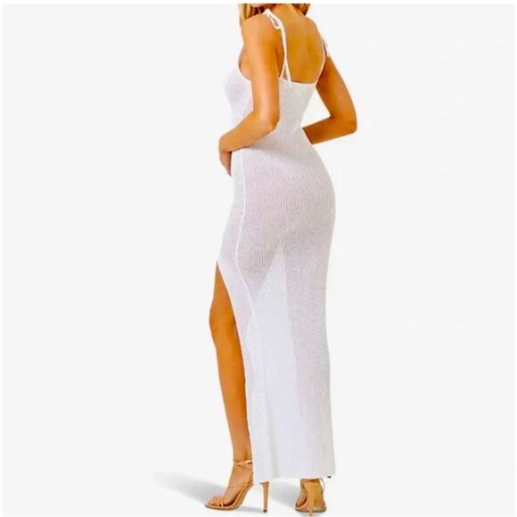 NEW l Space Sheer White/Cream Beach Swimsuit Cover-Up Maxi Long Dress M $154 - Picture 4 of 6